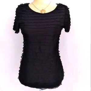 Altitude NY black sheer short sleeve pleated top sz L